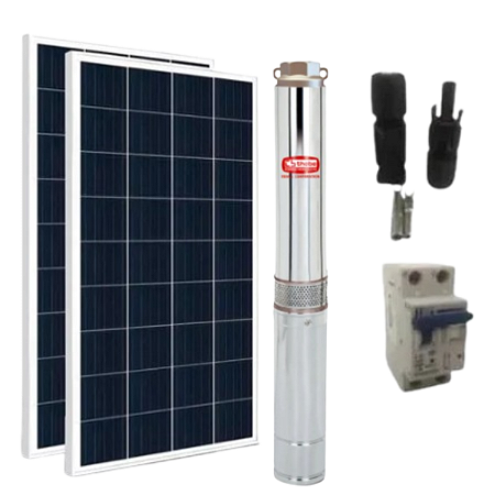 Kit Bomba Solar Ebara Thebe 3bps/3tsm Ce 11 Estagios + Disjuntor + 2 Pares de Conectores Mc4 + 2 Placas