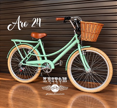 Bicicleta Feminina Aro 24 Retrô - Vintage Antiga - Cestinha Cesta Infantil Adolescente