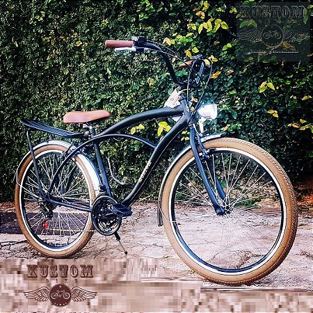 Bicicleta Retrô com Farol Vintage Aro 26 - Inspired Harley - Beach Bike Praiana Caiçara Cruiser