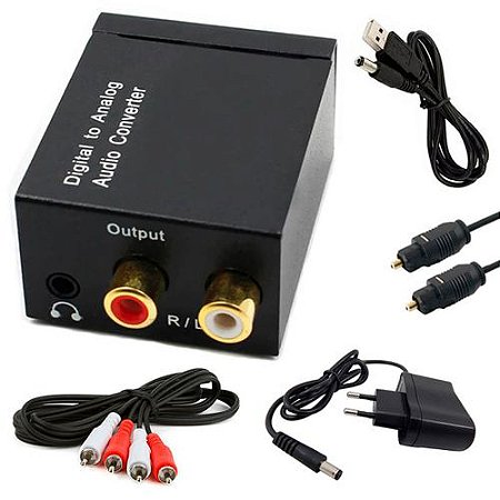 CONVERSOR DE AUDIO DIGITAL OPTICO E COAXIAL PARA ANALOGICO RCA + CABO USB DC