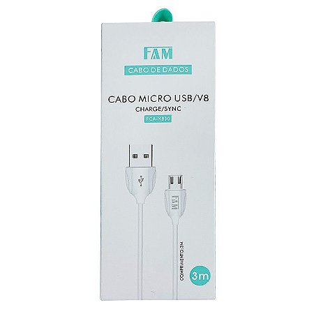 CABO CARREGADOR USB V8 3 METROS