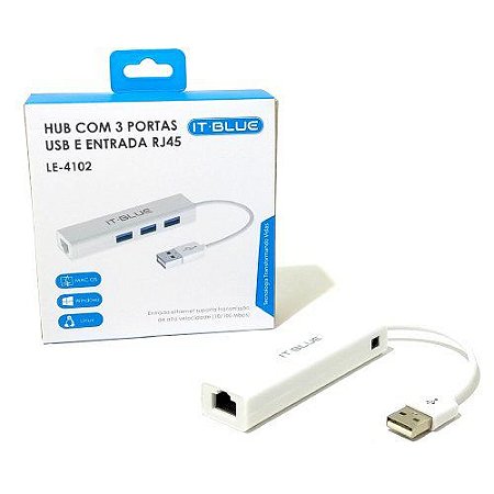 HUB COM 3 PORTAS USB 1 PORTA RJ45