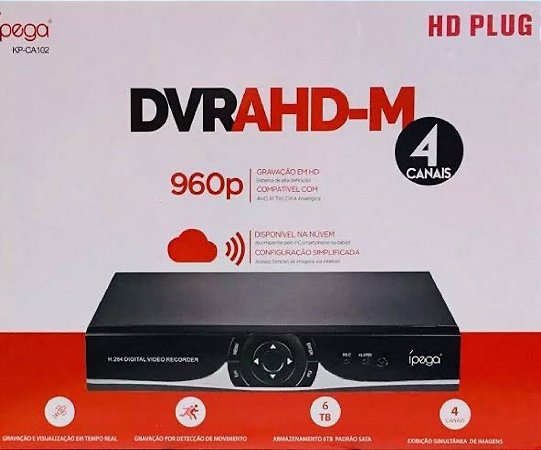 DVR 4 CANAIS AHD Compatível com Cameras ahd, IP, tvi e Analógicas KP-CA102 Ipega xmeye
