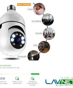 Câmera Lâmpada 360° Giratória Wi-Fi - Visão Noturna, Detecção de Movimento, Áudio Bidirecional
