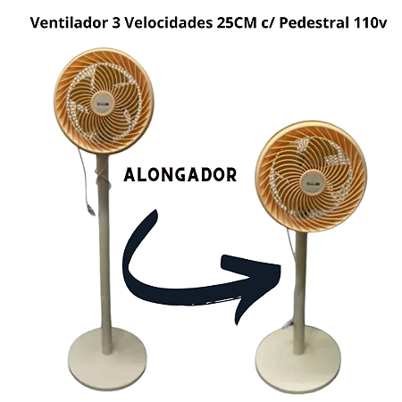 Ventilador 3 Velocidades 25CM c/ Pedestral 110v