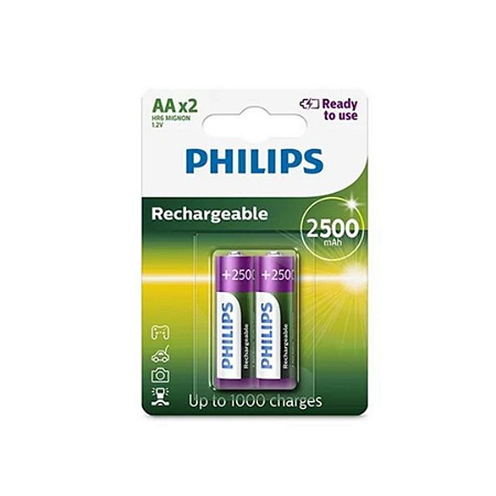 Kit c/ 2 Pilhas AA 2500mah Recarregaveis Philips
