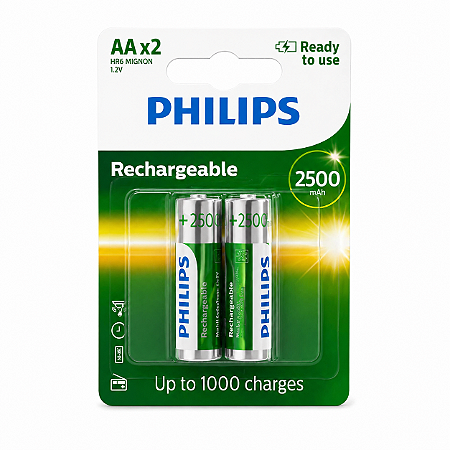 Pilha Recarregavel Philips Aa 2500 Com 2 Und Rtu Original Nf