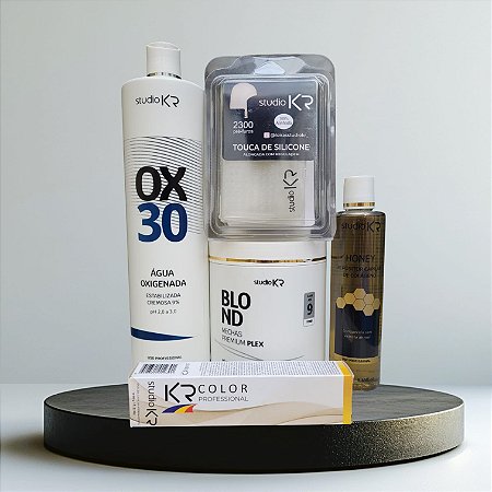 Pó descolorante + OX de 30v + Touca de silicone + Repositor de colageno + Coloração 10.89