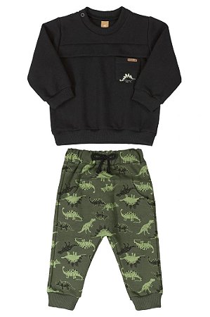 Conjunto moletom dinossauro verde