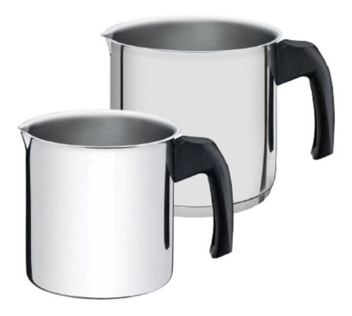 2 Canecas Leiteira Fervedor Tramontina Indução Aço Inox 1,4 e 2L C/ Baquelite