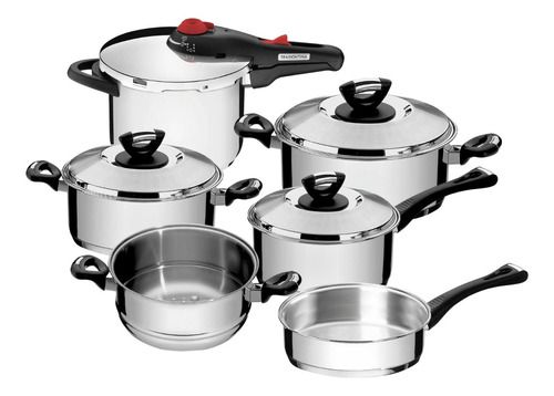 Jogo de Panelas Tramontina Aço Inox Fundo Triplo Cooktop Fogão Indução Kit  6 Peças - Magazine Gerais