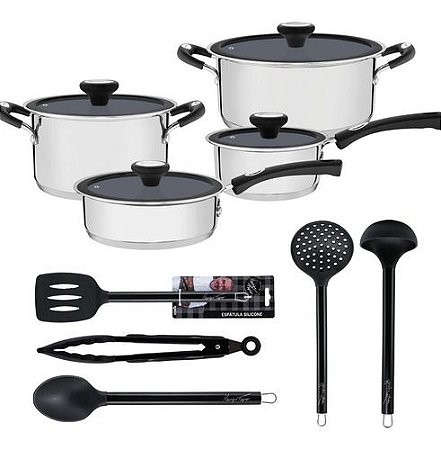 Jogo De Panelas Tramontina + Kit de Utensílios Cozinha 5pcs