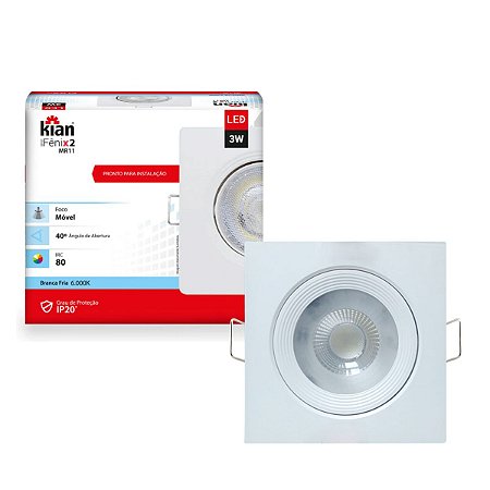 Spot Led Croica Embutir Teto Gesso Quadrado 3W 6000k Branco Frio Luminária Cozinha Quarto Direcional