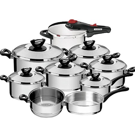 Jogo de Panelas Tramontina Aço Inox Fundo Triplo Cooktop Fogão Indução Kit 9 Peças