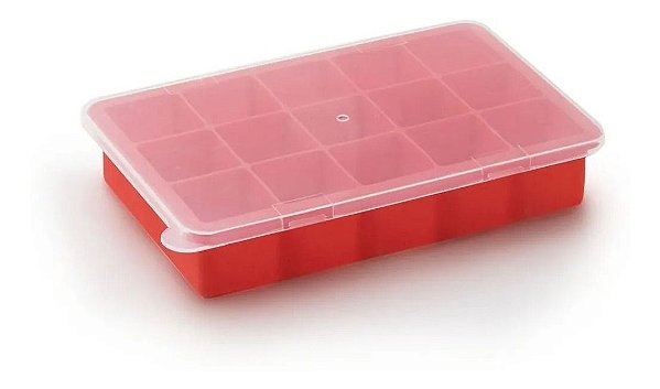 Forma Gelo Silicone 15 Cubos Retangular Com Tampa Livre BPA