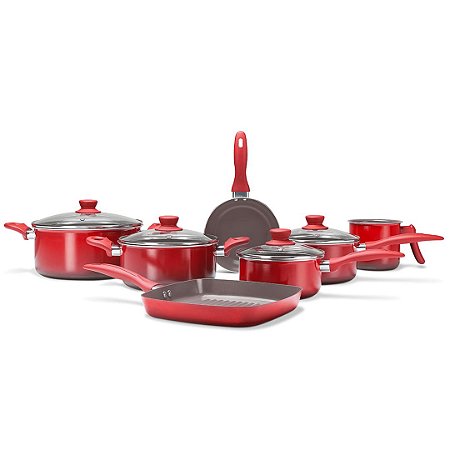 Jogo de Panelas Antiaderente Ceramica Kit 7 Peças Brinox Conjunto Life Easy Vermelho
