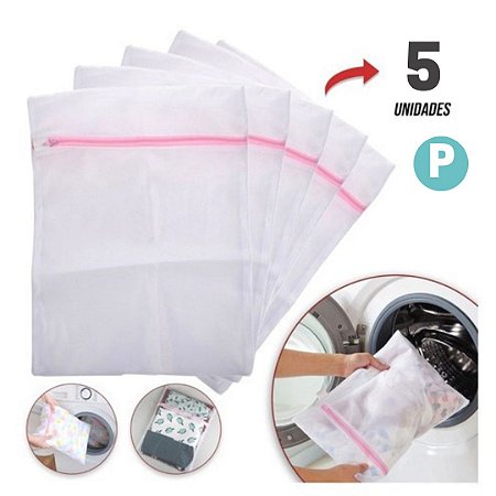 Kit 5 Sacos de Lavar Roupas Intimas e Delicadas Saquinho Protetor Com Ziper 30x40