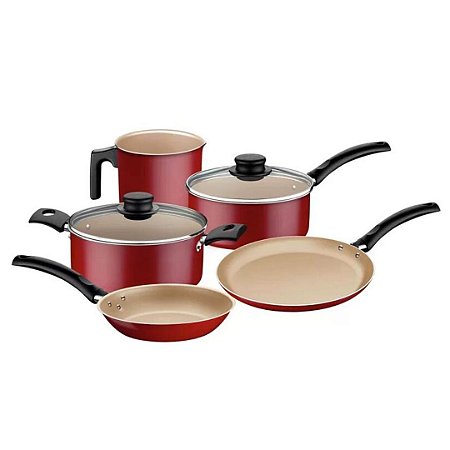 Jogo de Panelas Tramontina Antiaderente Kit 5 Peças Conjunto Turim Aluminio Vermelho