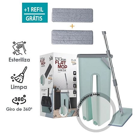 Mop Flat Rodo Magico de Limpeza Esfregão c/ Balde Vassoura Fit Multiuso Tira Po