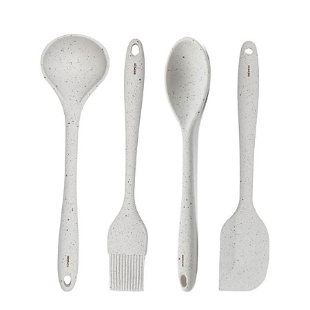 Jogo de Utensílios Cozinha Brinox Silicone Conjunto Kit 4 Peças Vanilla