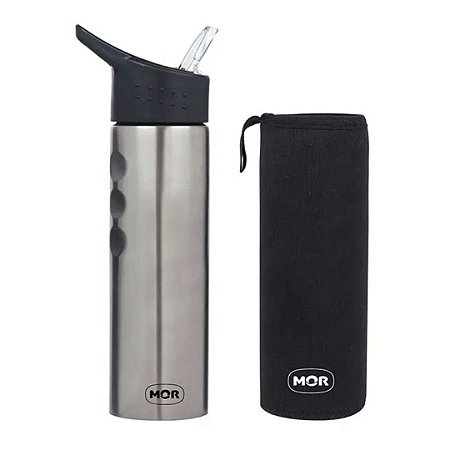 Garrafinha de Água C/ Capa Neoprene Garrafa Aço Inox 750ml Mor Esportiva Academia