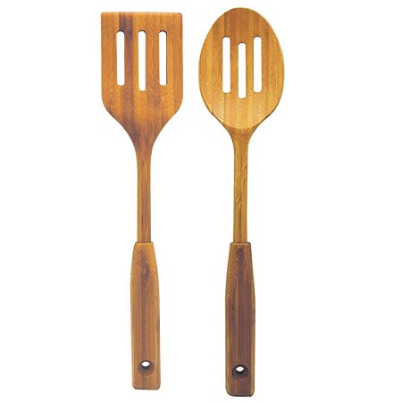 Kit Jogo de Utensílios Bambu Para Cozinha Conjunto 2 Peças Resistente