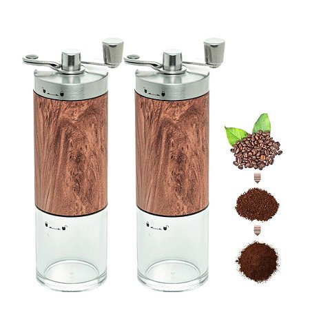 Kit 2 Moedores de Café Manual Moinho Aço Inox Com Estampa Madeira Wolff