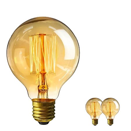 Kit 2 Lampadas Retro Vintage Filamento Carbono G125 60W 127V Âmbar Gold Branca Quente Kian