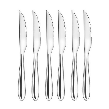 Jogo Kit 6 Facas com Serra Mesa Aço Inox Utensílio Cozinha