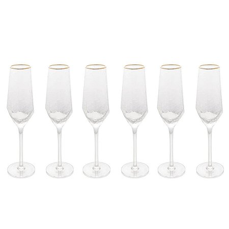 Jogo 6 Taças Cristal Champagne Espumante com Borda Dourada Luxo 300ml Wolff