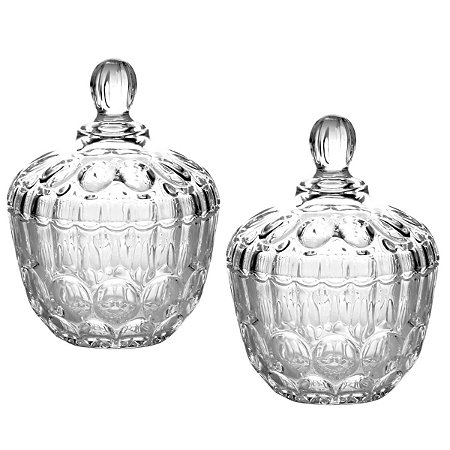 Kit 2 Potiche Baleiro Bomboniere de Cristal Doces Com Tampa Decorativo