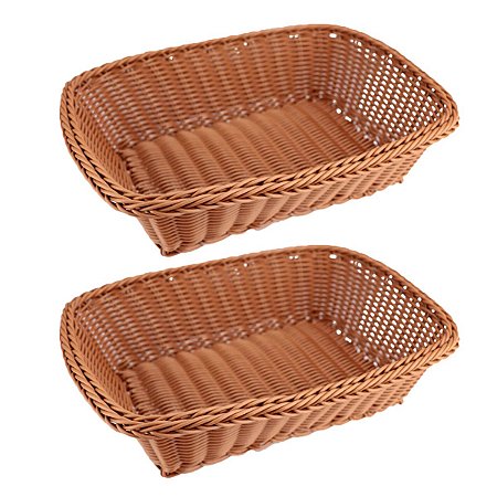Kit 2 Cestos de Mesa Retangular Porta Pão Pães Frutas Fruteira Organizadora