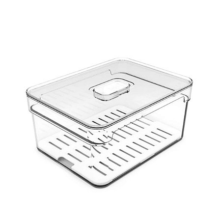 Organizador De Geladeira 2,2L Com Tampa Escorredor Legumes Frutas Verduras Acrílico