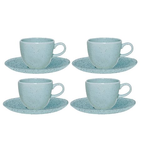 Jogo de Xicaras Canecas Chá Café Com Pires 4pcs Porcelana Ryo Blue Bay 260ml