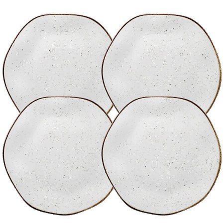 Kit 4 Pratos de Porcelana Sobremesa Rustico Ryo Maresia Decorado 21,5cm Oxford