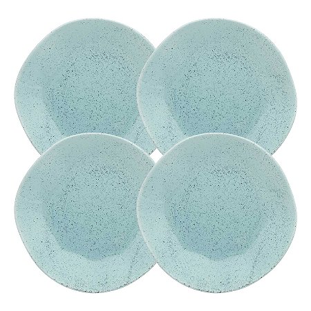 Kit 4 Pratos Porcelana Sobremesa Rustico Ryo Blue Bay Decorado 21,5cm Oxford