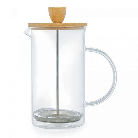 Cafeteira Prensa Francesa Cremeira 600ml Tampa Bambu Café Leite Cremoso Capuccino