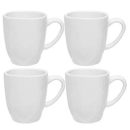 Jogo Kit 4 Canecas Xicara Tulipa de Porcelana Chá Café 260ml Ryo White Oxford