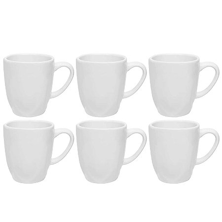 Jogo Kit 6 Canecas Xicara Tulipa de Porcelana Chá Café 260ml Ryo White Oxford