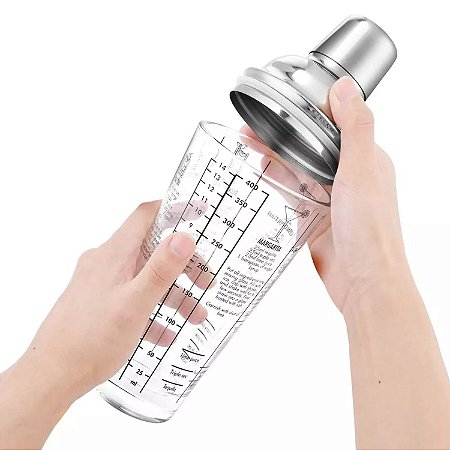 Coqueteleira Copo de Vidro Tampa Inox 450ml Barman Drinks Profissional