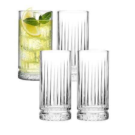 Jogo 4 Copos De Vidro Alto Luxo Para Água Sucos 445ml Dia a Dia