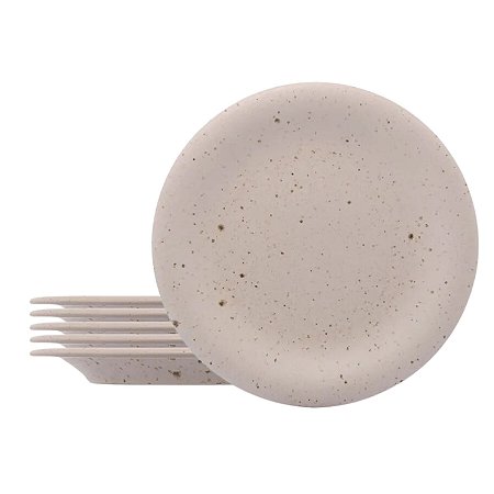 Jogo Kit 6 Pratos Raso de Cerâmica Mist Matte Rustico Decorado 28cm Wolff