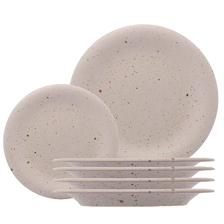 Jogo de Pratos Kit 8pcs Cerâmica Mist Matte Rustico Decorado Wolff