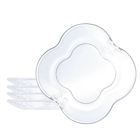 Jogo Kit 4 Pratos de Vidro Sobremesa Transparente Borboleta Wolff 17cm