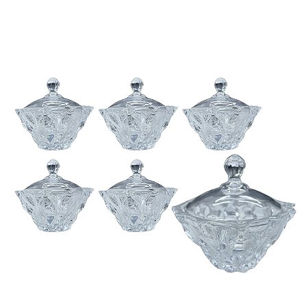 Kit 6 Potiche Baleiro Bomboniere de Vidro Doces Com Tampa Decorativo 245ml