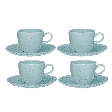 Jogo de Xicaras Chá Café Com Pires 4pcs Porcelana Ryo Blue Bay 220ml Oxford
