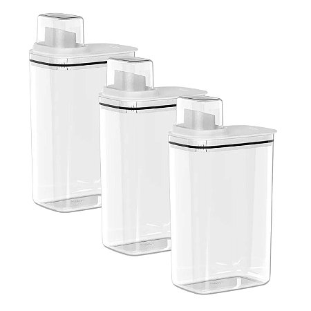 Kit 3 Dispenser Pote Medidor Hermético Produtos Limpeza Organizador Lavanderia 2,3L