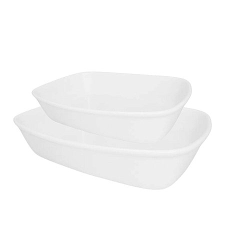 Kiti 2 Travessas Refratarias De Porcelana Branca Retangular Pequena e Média