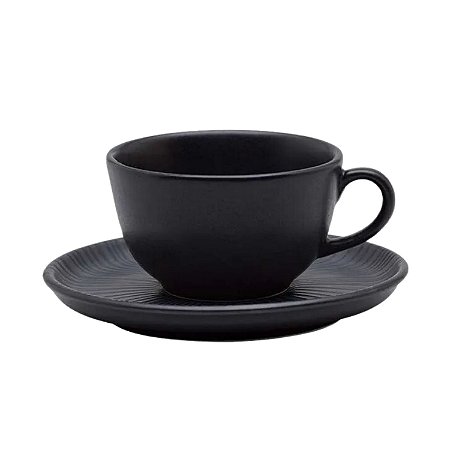 Xicara de Chá Café Com Pires Cerâmica 200ml Oxford Flat Ônix