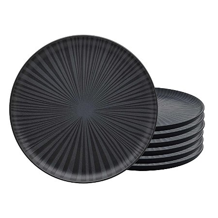 Jogo Kit 6 Pratos Rasos de Cerâmica 26cm Preto Oxford Flat Ônix